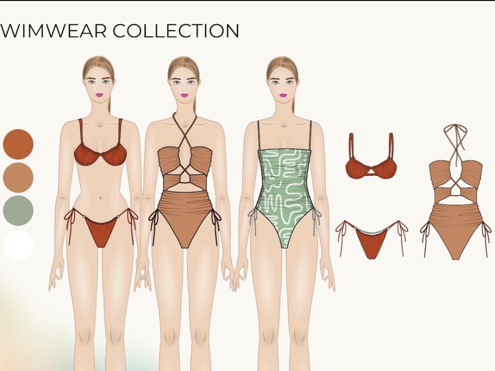 Design cad flat sketch or tech pack for swimwear, swimsuit, bikini by  Kellylopez1 | Fiverr