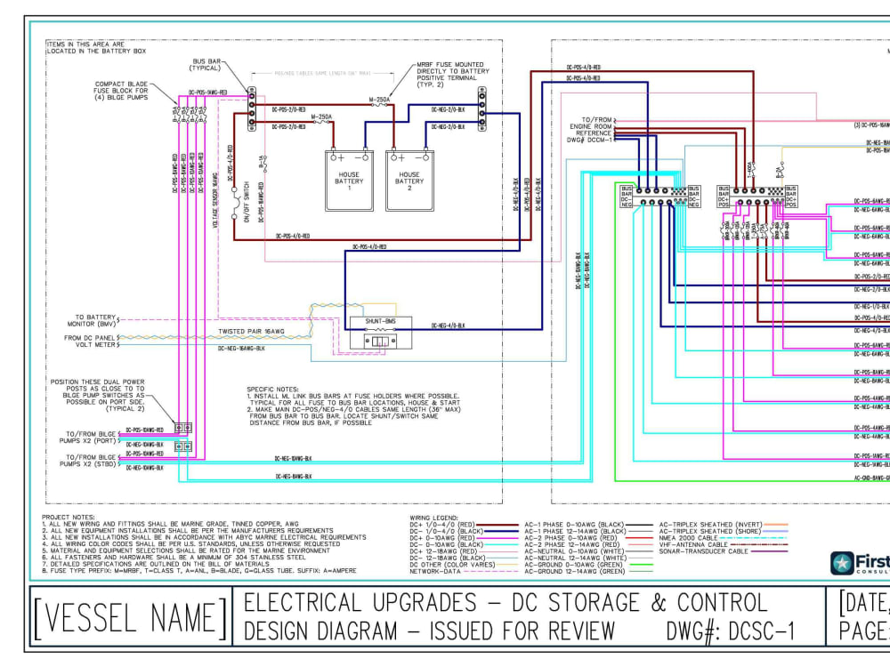 A marine electrical design for DC house battery and monitoring systems