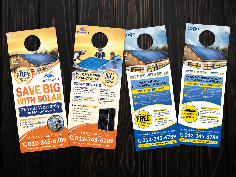 Design flyer, door hanger, postcard for solar energy, solar panel