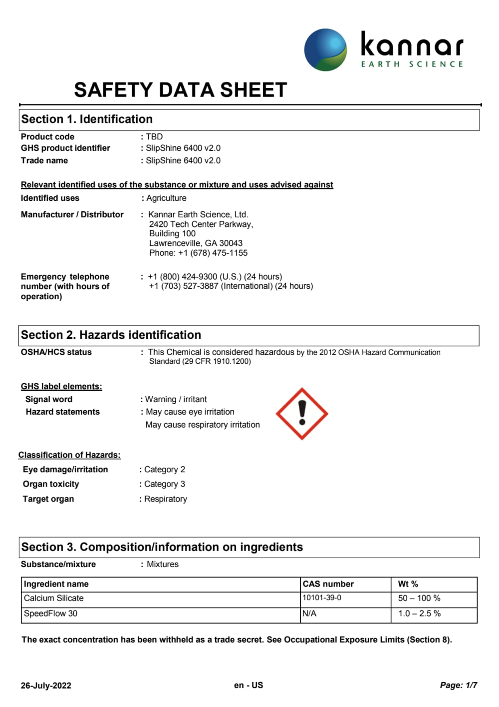 Material Safety Data Sheet 