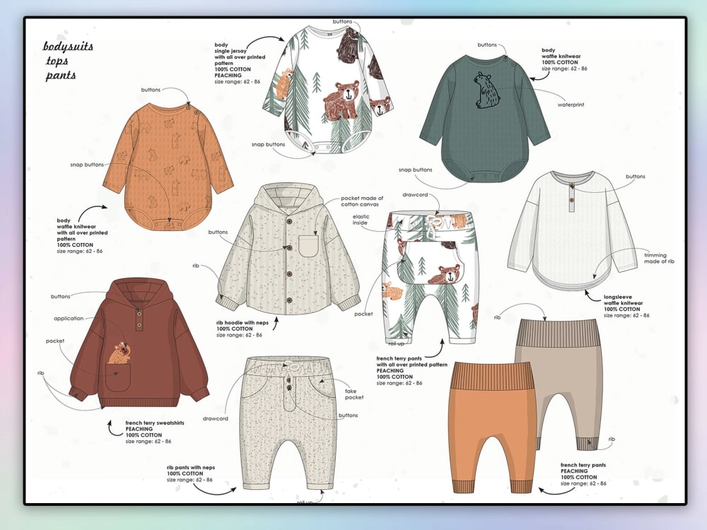 Fashion design for kids and babies clothing or underwear cads and tech  packs by Annachiderli