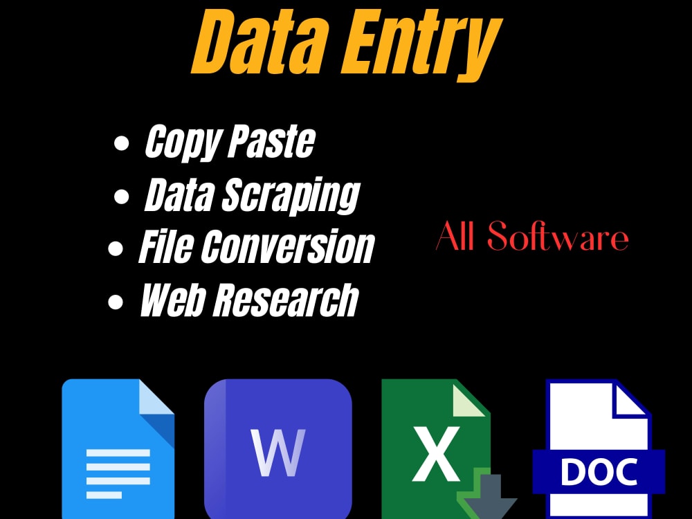 Excel data entry, web research, copypaste work, MS Word entry, Data