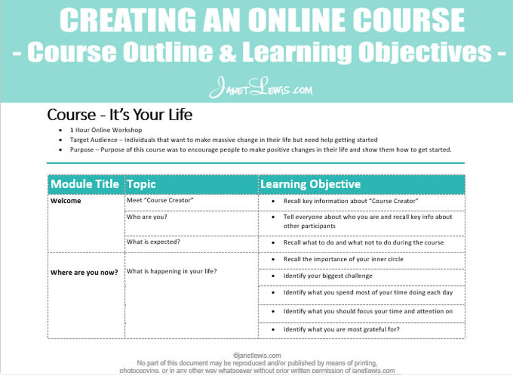 A Course Outline and Learning Objectives for Your Course | Upwork