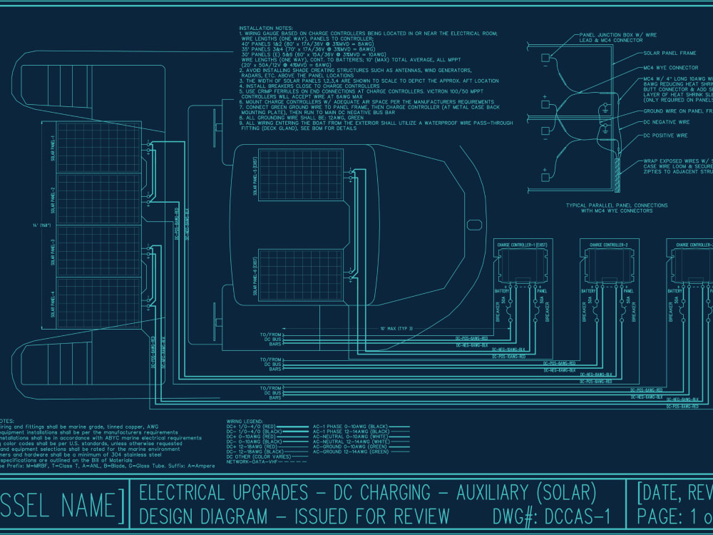 A marine electrical design for DC solar, wind or hydro charging systems