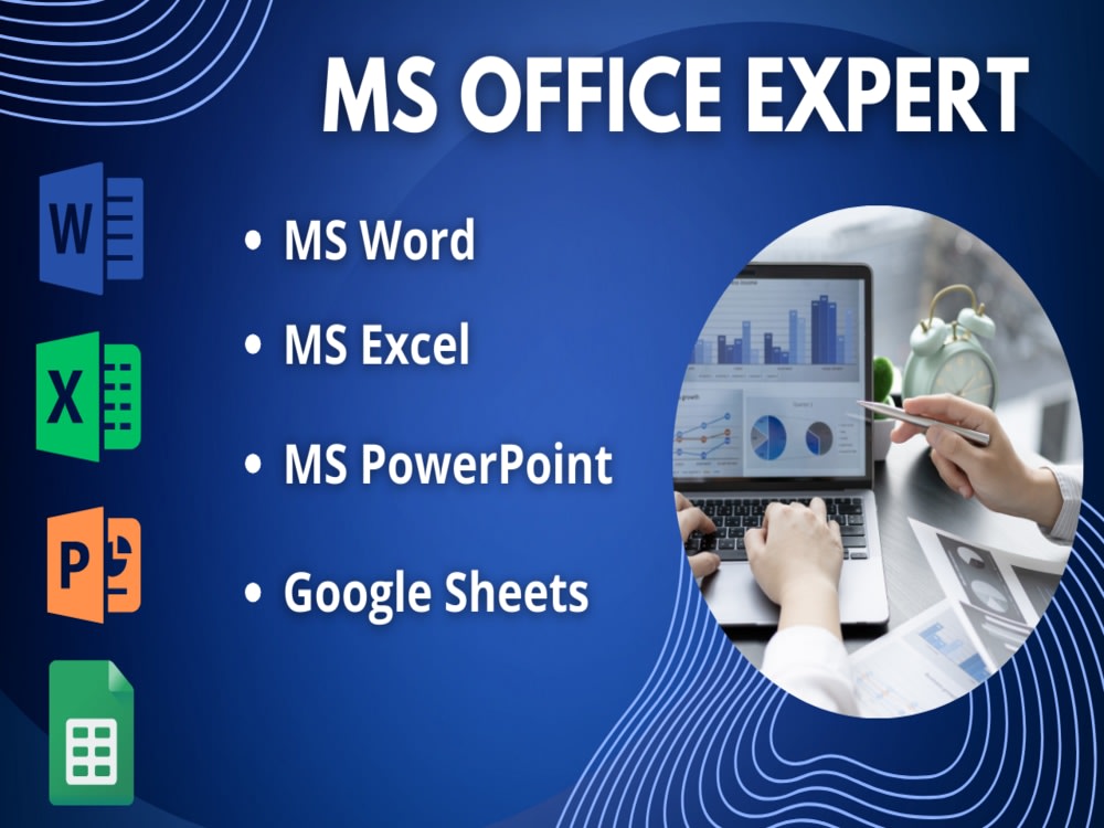 An eyecatching MS Office work on Word, Excel, PowerPoint & Google