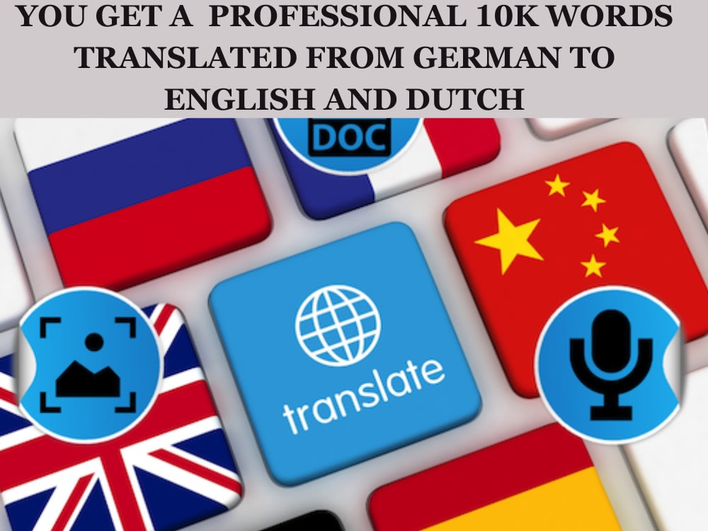 A Professional 10k words translated from German to English and Dutch