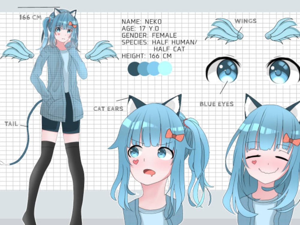 A character reference sheet for your oc, furry, vtuber, anime ideas