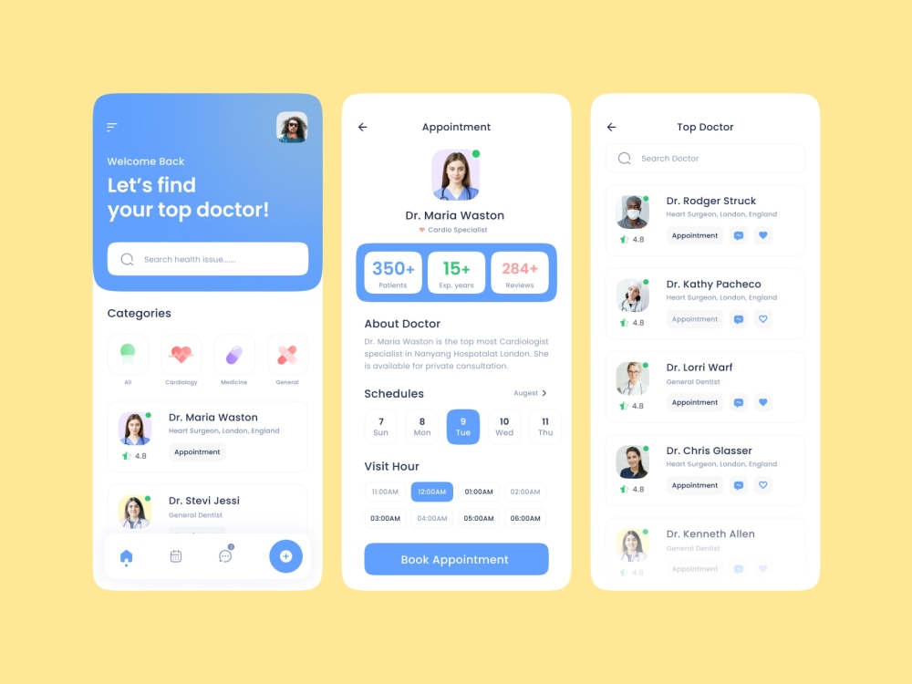 A custom Doctor Appointment Mobile App UI/UX design - Figma | Upwork