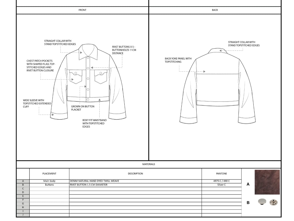 A fashion garment tech pack with annotations and measurements | Upwork