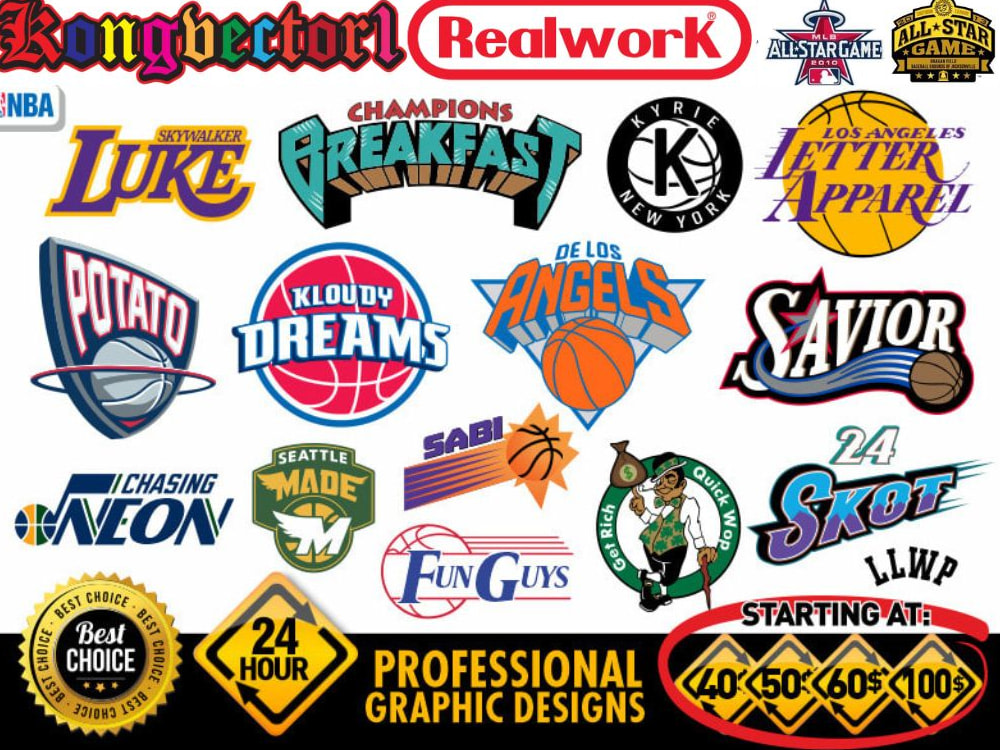 NBA, NFL, MLB, NHL, World Series and parody logo with your name