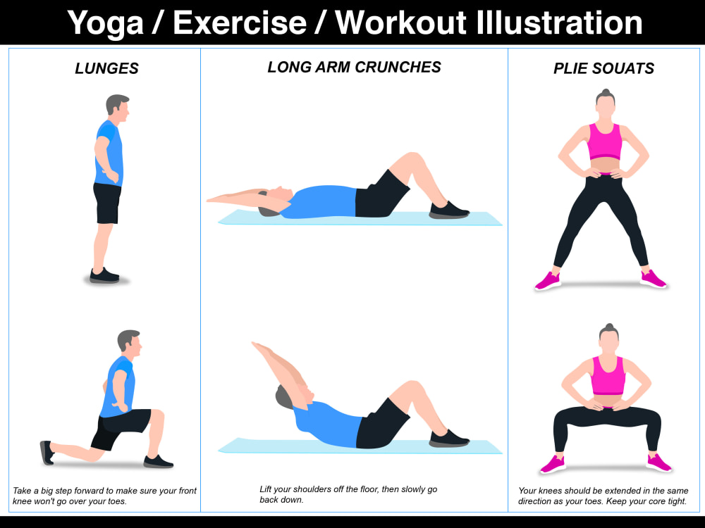 Yoga, Exercise, Workout, Fitness poses illustration