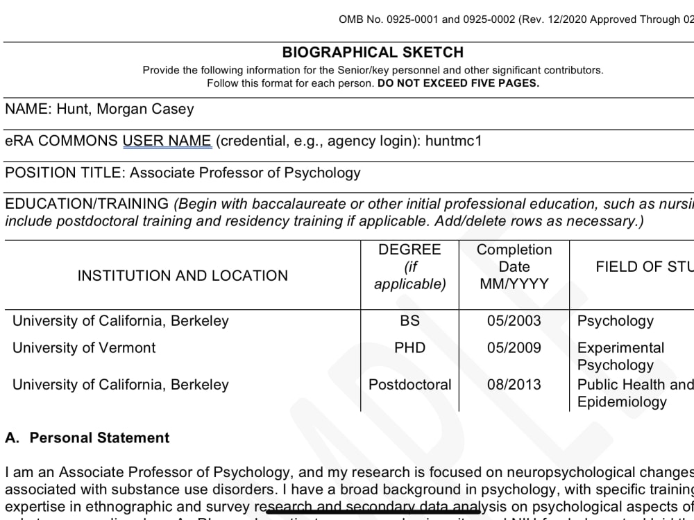 The perfect NIH biosketch to highlight your education and experience