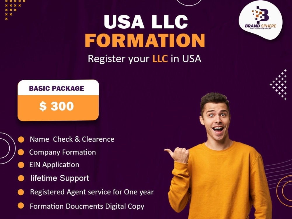 LLC/Corp business registration in USA with Bank + EIN for nonUS