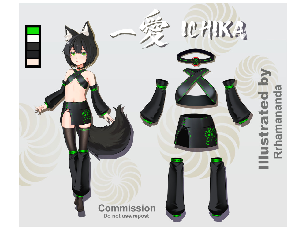 Anime girl full body character reference sheet