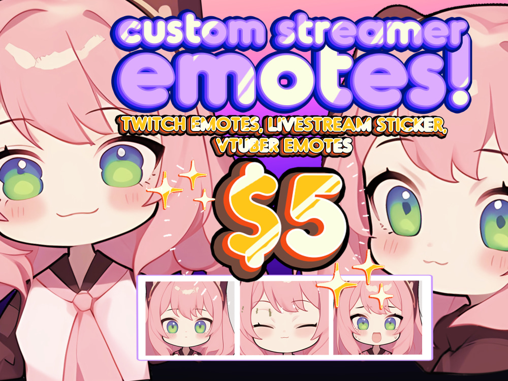 Cute Chibi Girl Twitch Discord Emote Pack set 2 Gaming Streamer