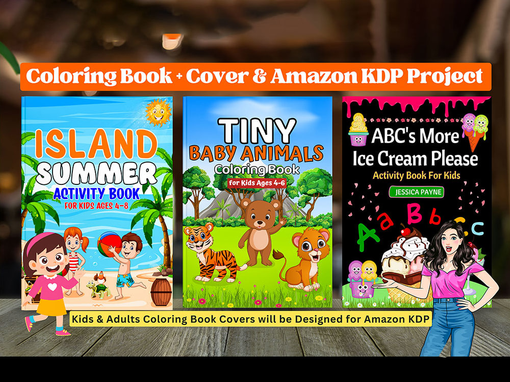 KDP coloring books, activity books, and cover designs for kids and adults