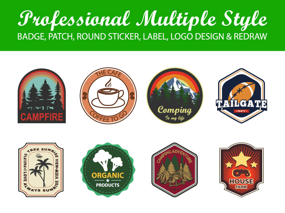 Badge, patch, round sticker, label design or redraw logo