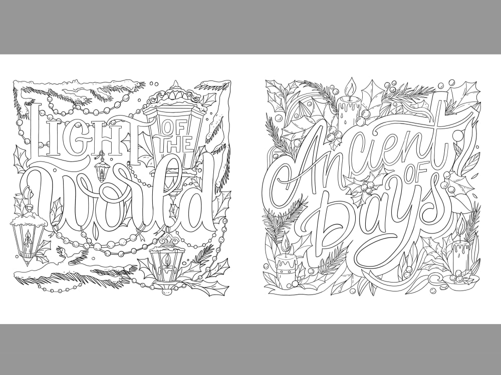 Illustrate a coloring book for adults with a quote hand lettering