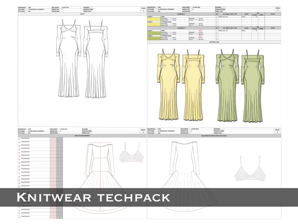 A tech pack with technical drawings for knitwear Upwork
