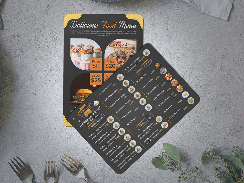 Restaurant menu card design, food flyer & brochure design