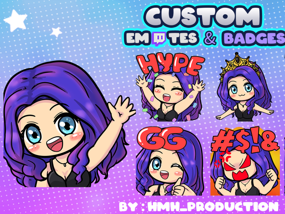 Cute Chibi Girl Twitch Discord Emote Pack set 2 Gaming Streamer