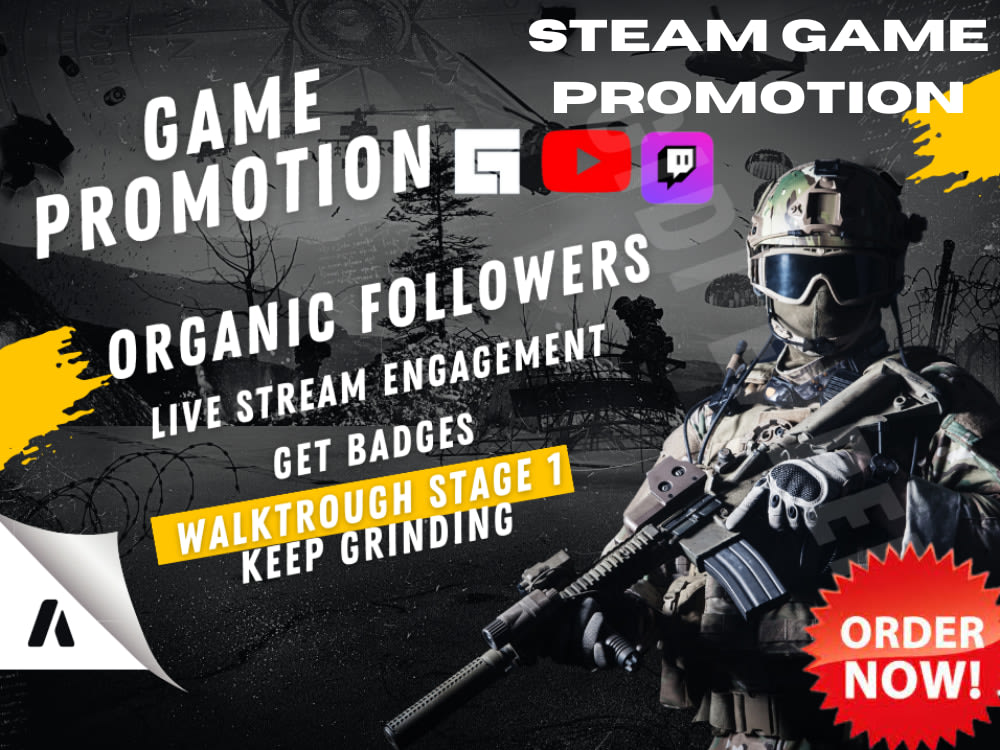 A Steam game promotion, Roblox game promotion, or organic followers