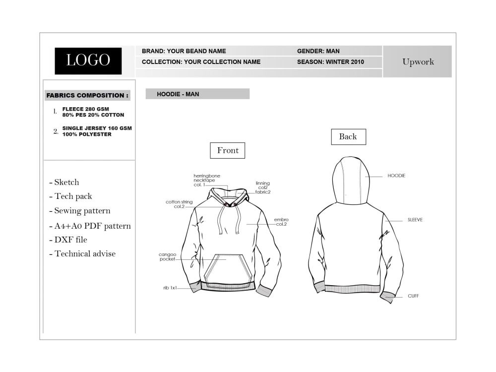 A professional sketch/tech pack ready for the manufacturer | Upwork