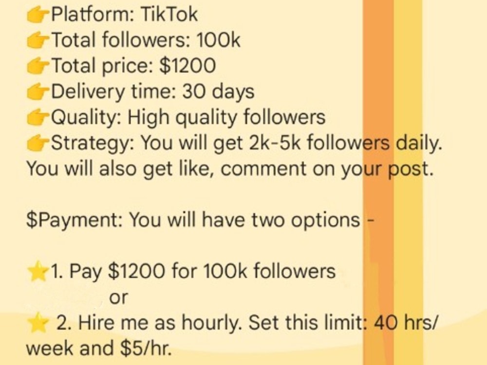 100k high quality TikTok followers Upwork
