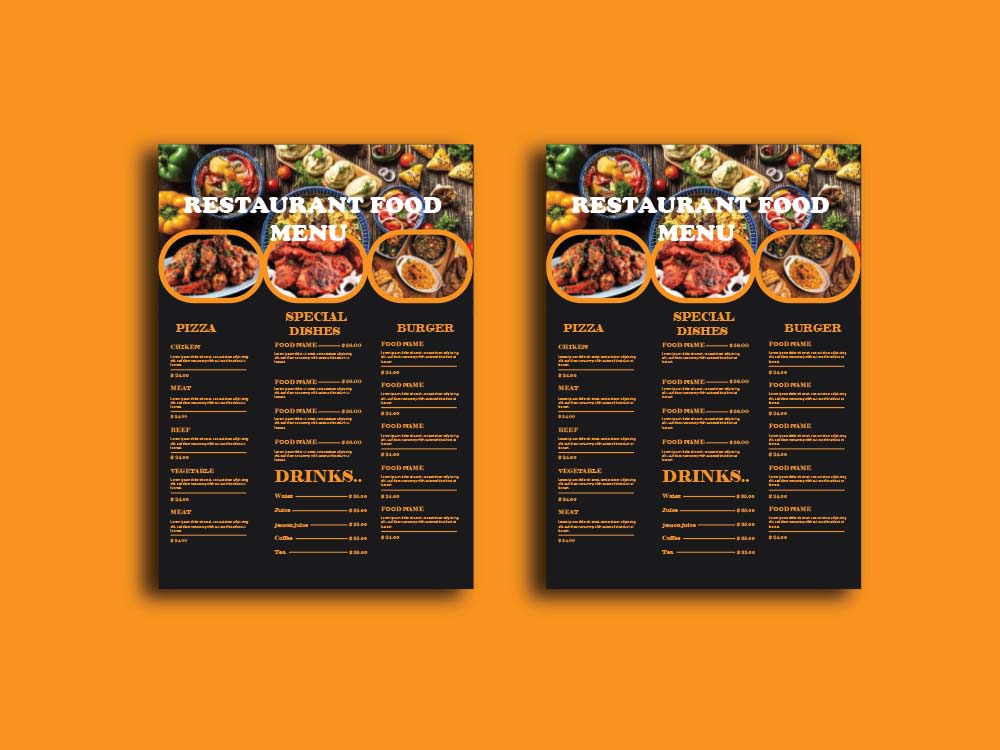 Creative brochure design, product catalog and restaurant menu design