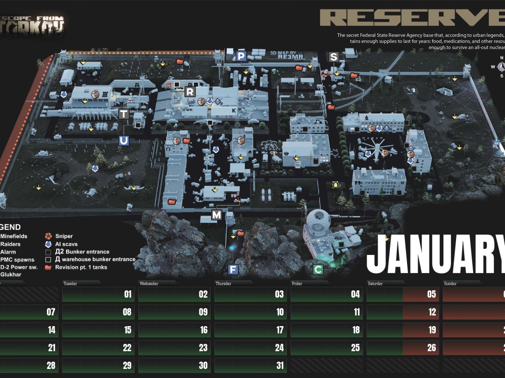 Escape from Tarkov Calendar horizontal 60x42sm Upwork