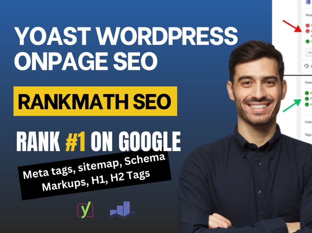 On page yoast wordpress SEO optimization, yoast audit, rank math