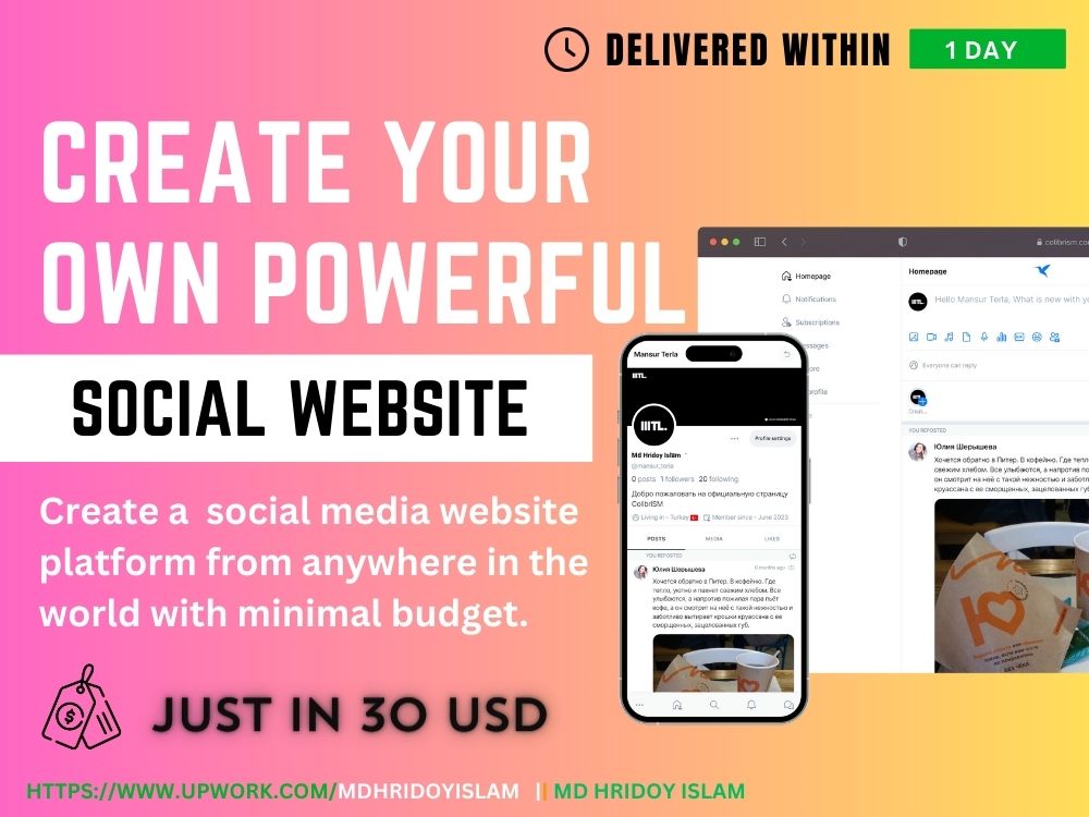 Your own social media website like twitter , facebook , Instagram | Upwork
