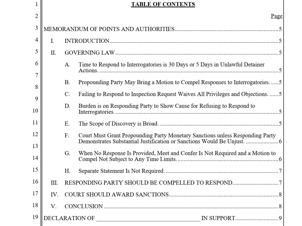 A form for a motion to compel responses to Interrogatories (CA state