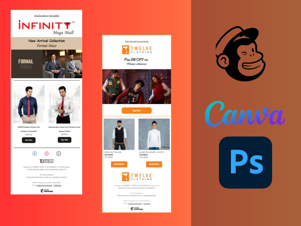 A responsive email marketing template design for Mailchimp | Upwork