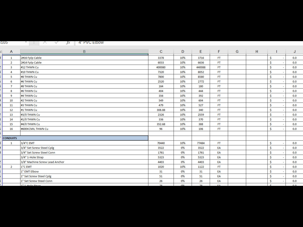 Quantity Takeoff Cost Estimate On Spread Sheet Upwork