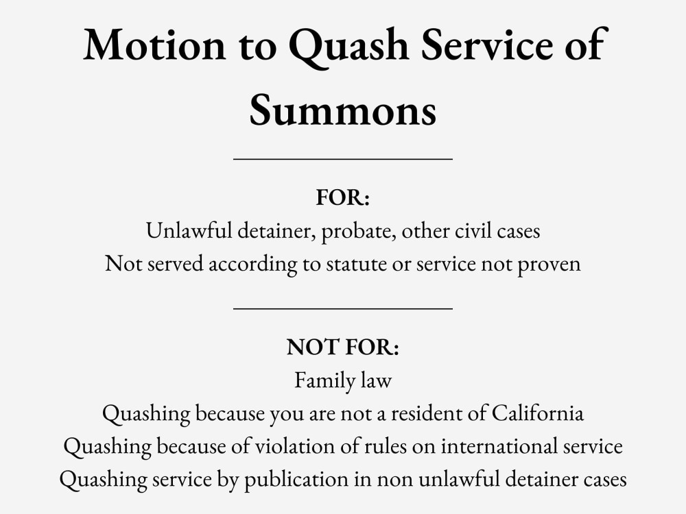 A form for a motion to quash service of summons (CA state court