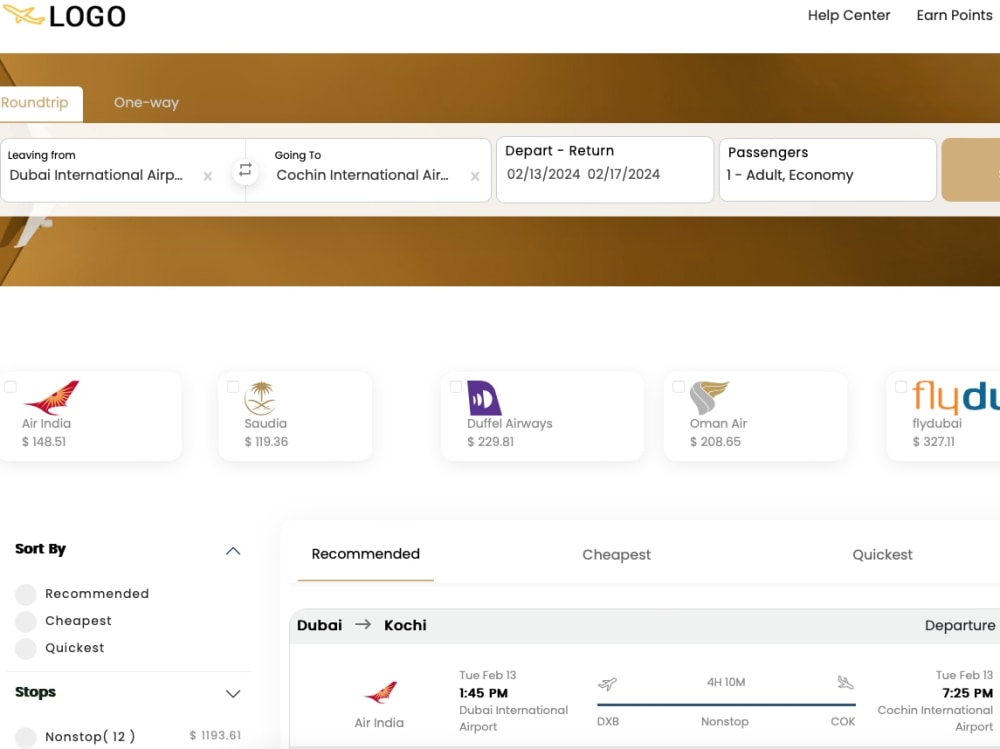 Flight booking software with attractive user interface | Upwork