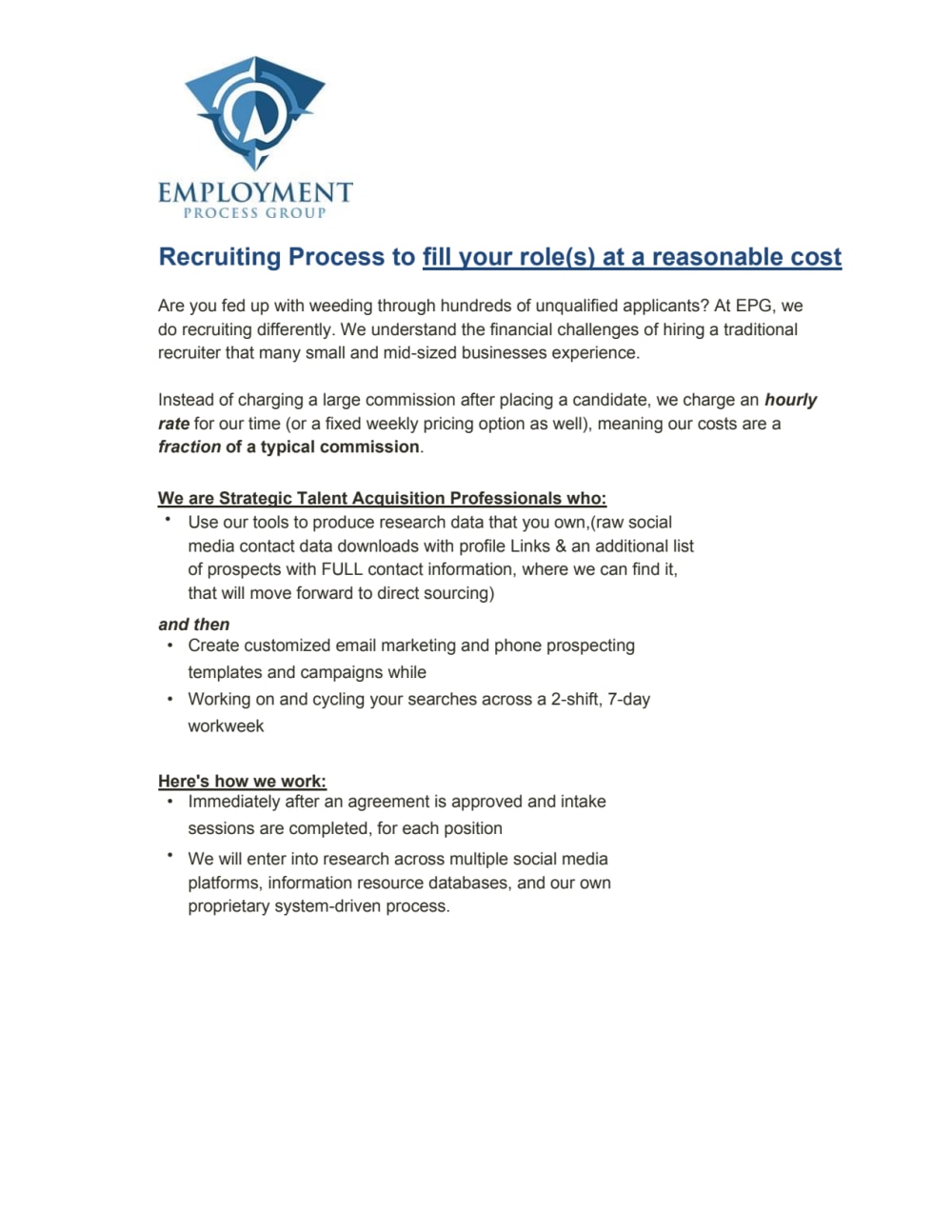 Weekly Fixed-Price Recruitment Services Offering | Upwork