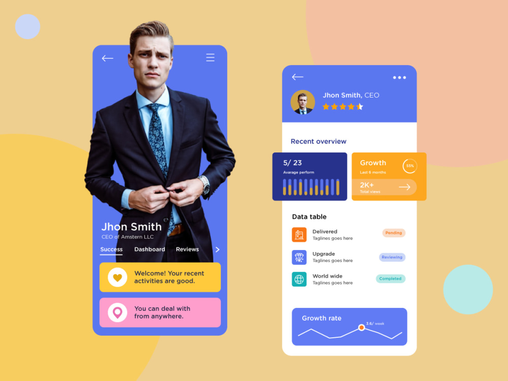 Mobile app screens design by Figma, also UX/UI design Upwork