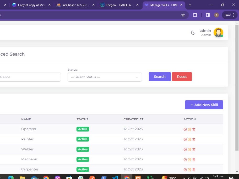 Admin panel Dashboard CRM Custom Module. | Upwork
