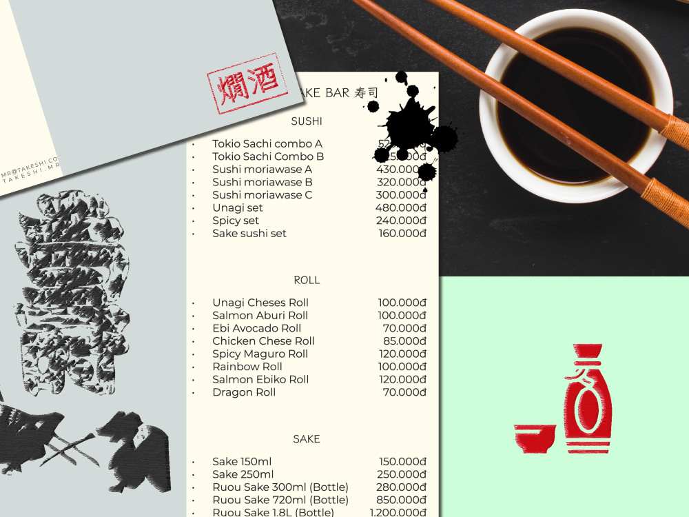 Design of menus, business cards and other paraphernalia for bars and
