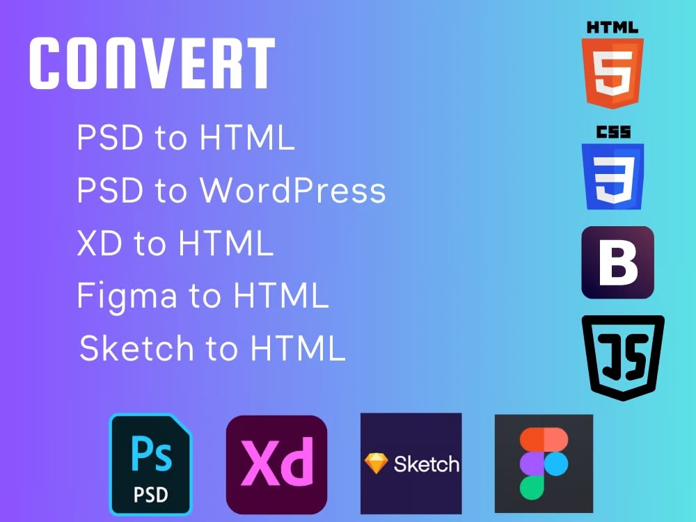Converted XD, Figma, Sketch, PSD to HTML, WordPress with mobile ...