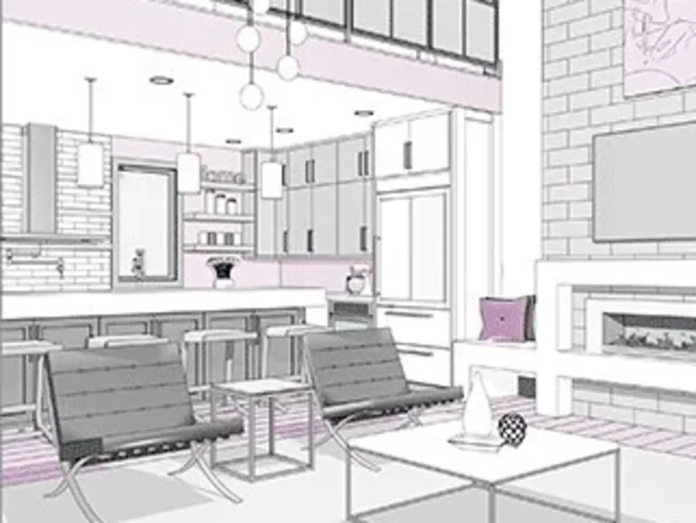 3d blueprint, CAD design, photorealistic rendering, interior design ...