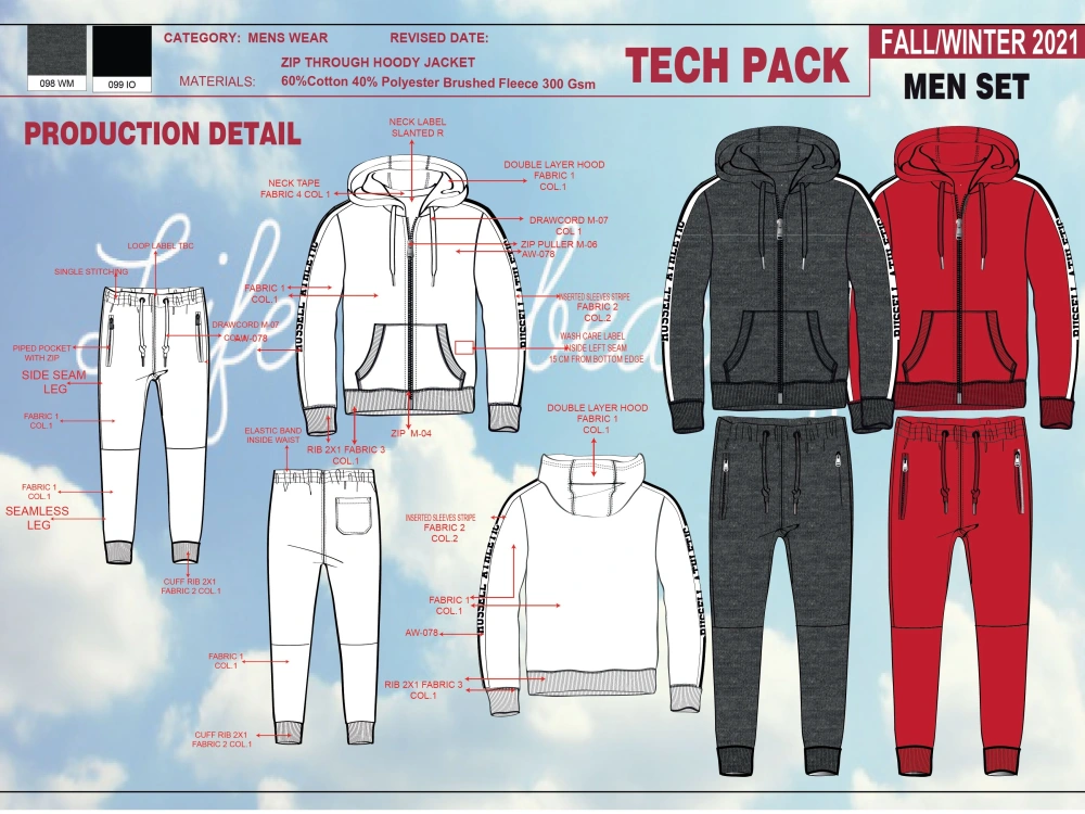 Fashion design and clothing technical flat sketch tech pack