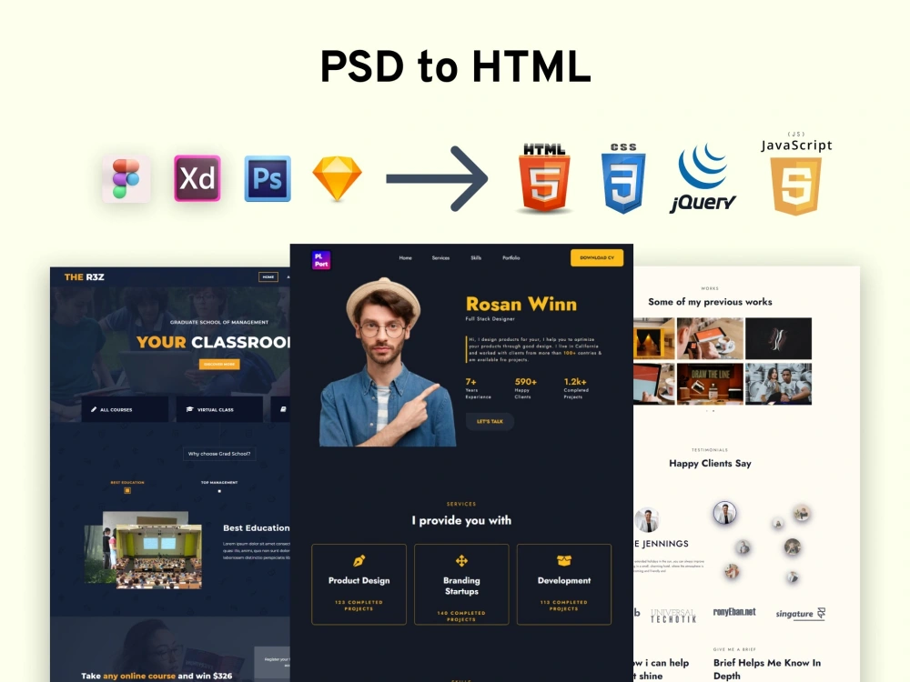 Psdxdsketchfigma To Html Css Bootstrap Jquery Javascript Conversion Upwork