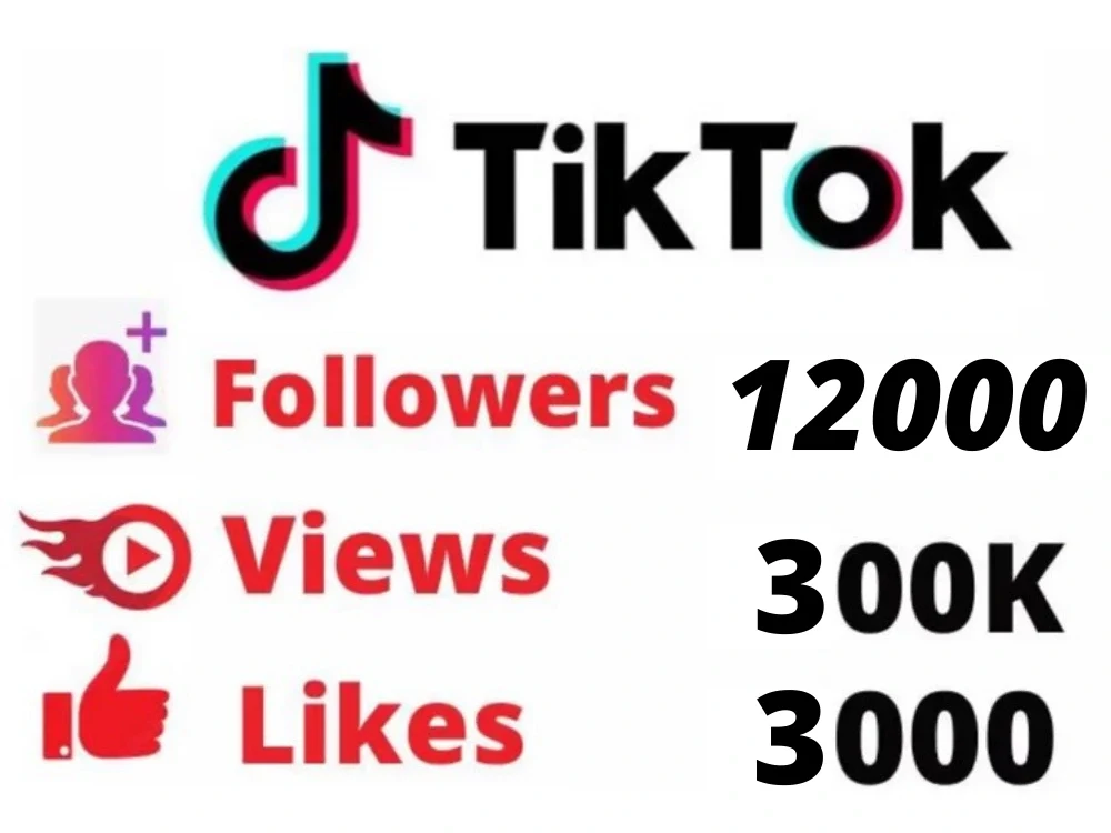 12000 TikTok Followers + 300K Tik Tok Views + 3000 TikTok Likes