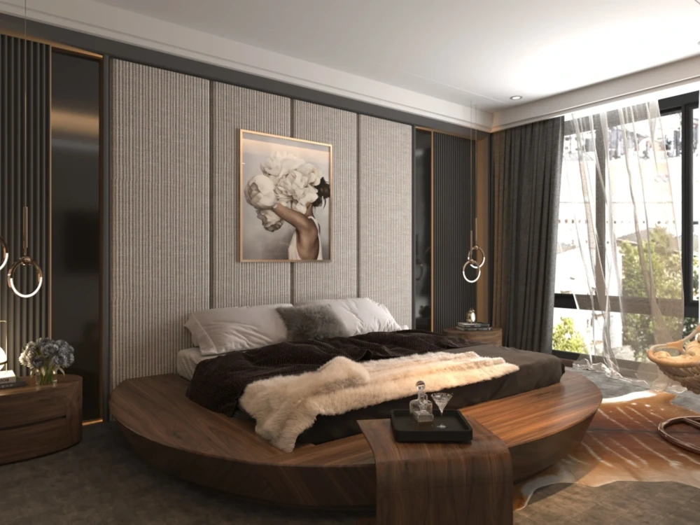 phòng ngủ nội thất gỗ óc chó