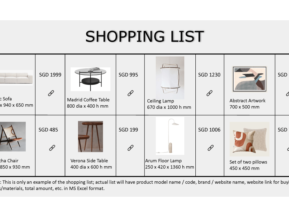 Moodboard, Floor Plan and Furniture Shopping list for Room Upwork