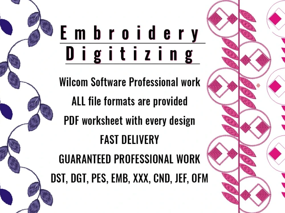 Embroidery digitizing digitizer logo digitization, DST, DGT, EMB in 1