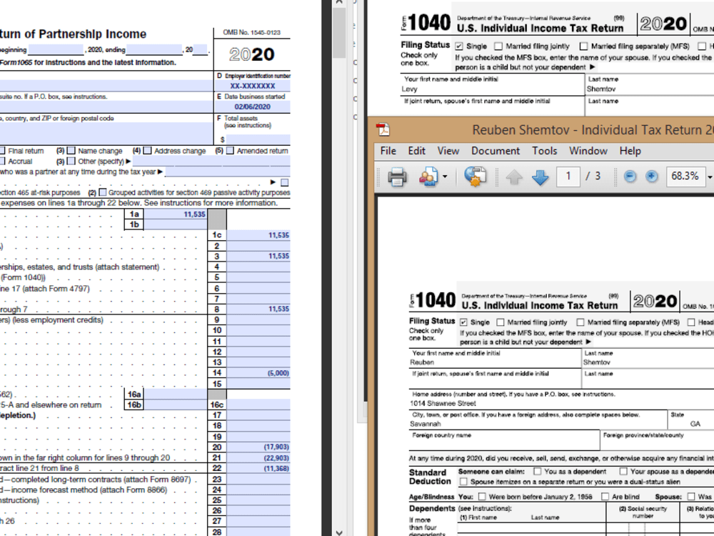 Complete accounting and file US taxes form 1040, 1065, 1120 Upwork